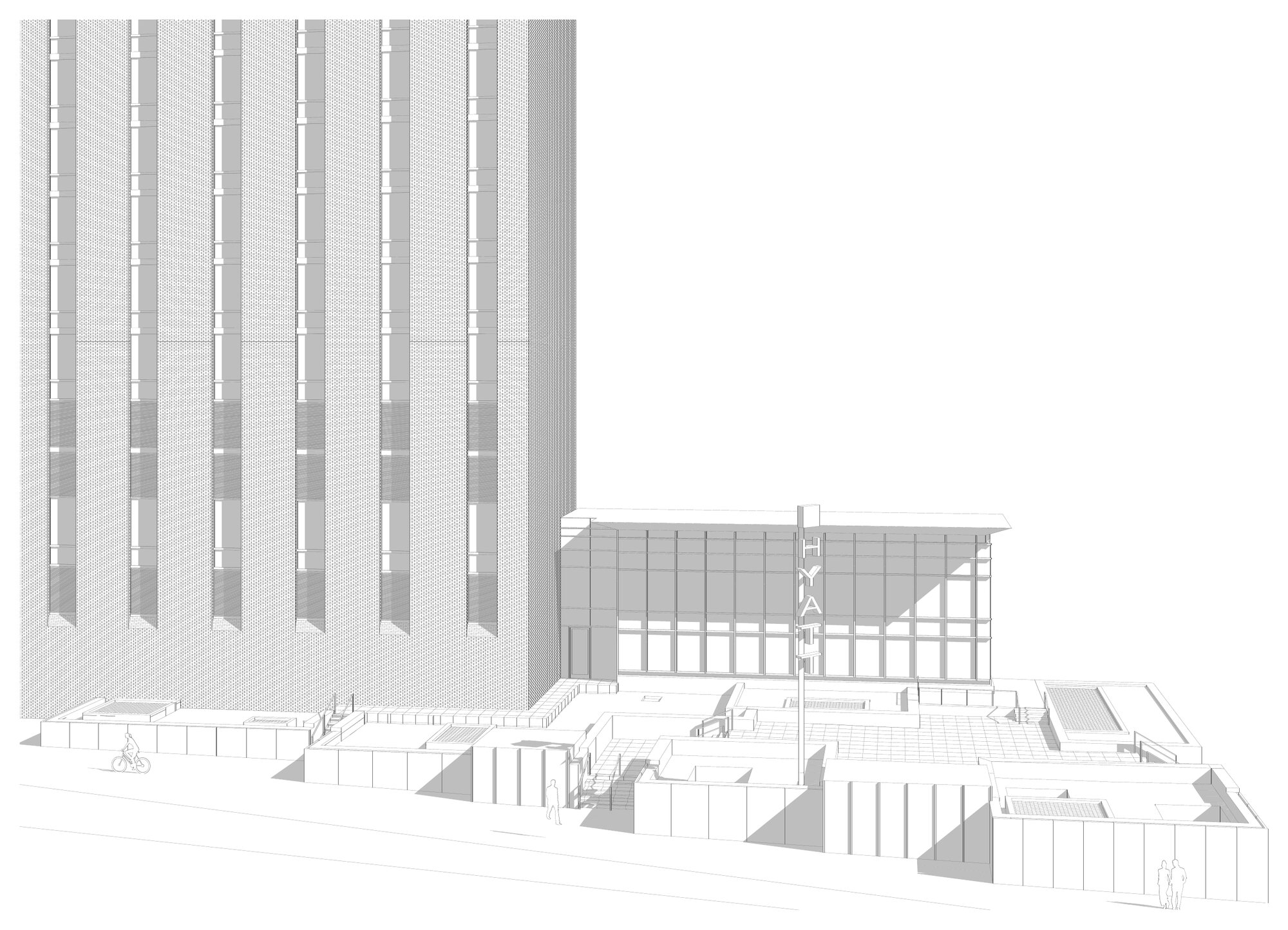 Line perspective — tower and plaza