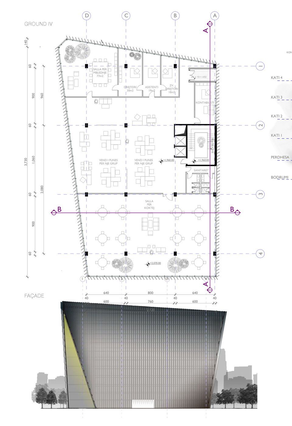 Typical floor plan and façade